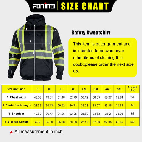 men's hi vis sweatshirt size chart