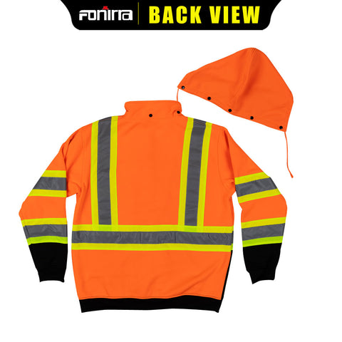 outdoor work safety sweatshirt with detachable hood