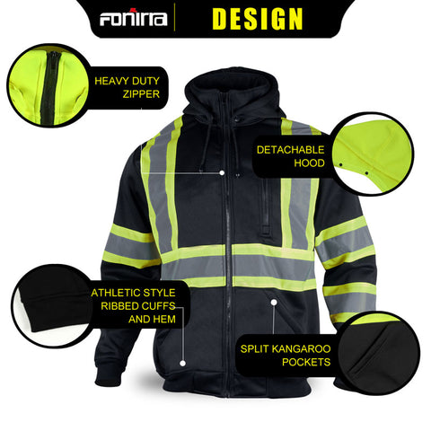 men's hi vis sweatshirt with detachable hood