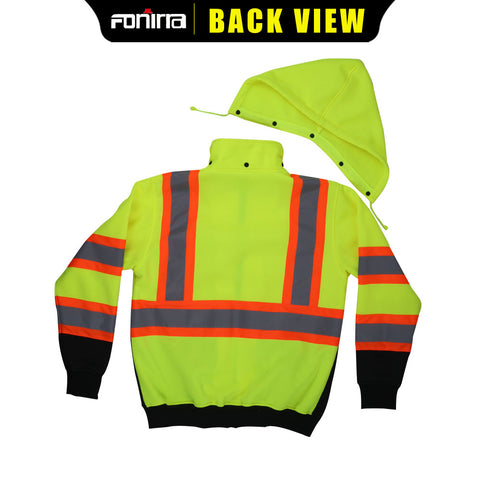 hi vis work sweatshirt with detachable hood