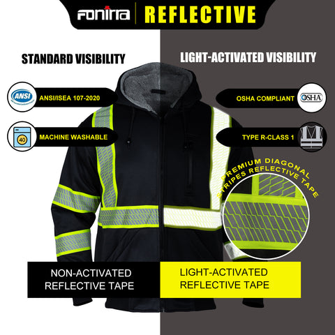 SWT06 Black Hi Vis Hoodie Sweatshirt for Men Class 1 Reflective Stripes