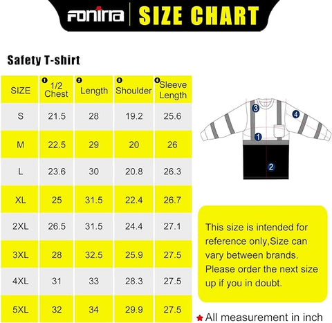 men's work safety shirt size chart