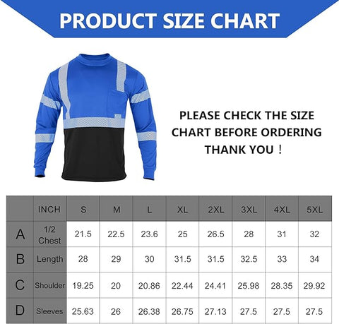 men's work shirt size chart