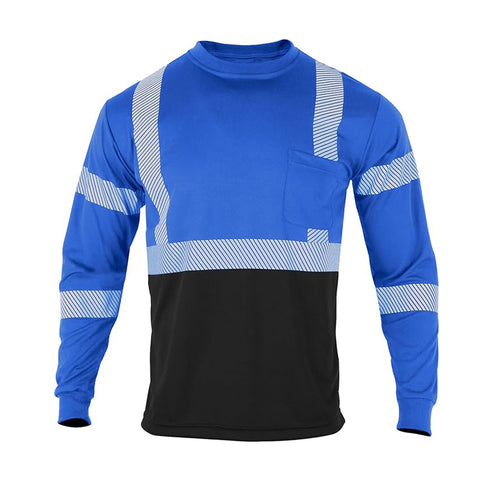 T004 Blue Hi Vis Outdoor Work Safety Shirt Long Sleeve Shirts