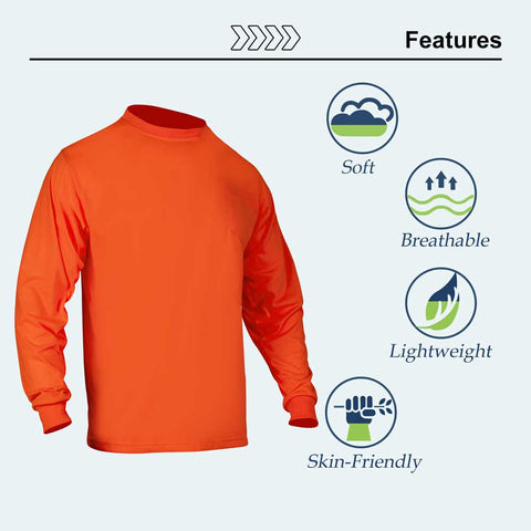 T016O 2 Pack Fluorescent Long Sleeve Moisture Wicking Safety Shirts