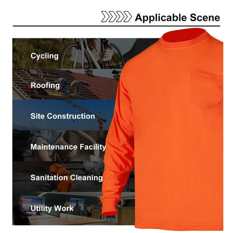 T016O 2 Pack Fluorescent Long Sleeve Moisture Wicking Safety Shirts