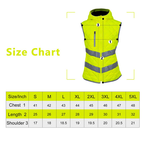 women safety vest size chart