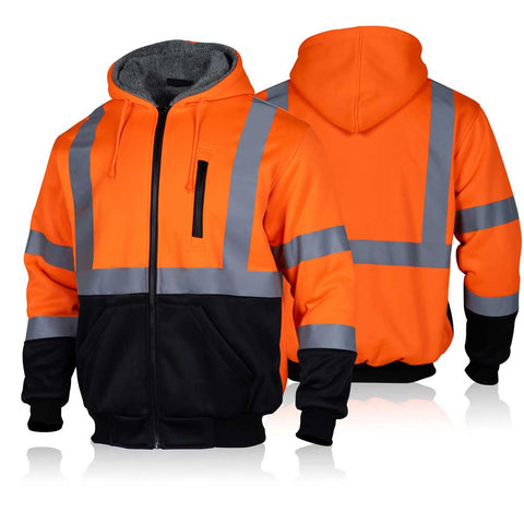 SWT06 Full-Zip Hi Vis Hoodie Thermal Fleece 360 Reflective Stripe