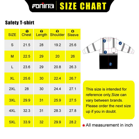 green hi vis shirts size chart