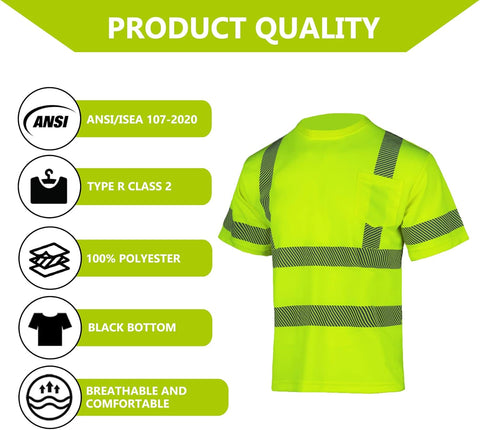 T003 Yellow Class 2 Breathable Mesh Hi Vis Short Sleeve Shirt with Pocket