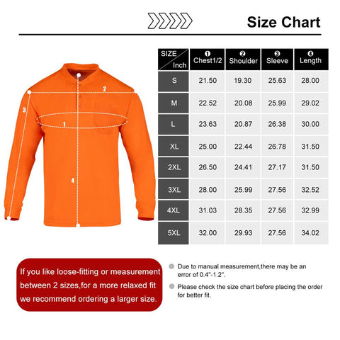 work shirts size chart