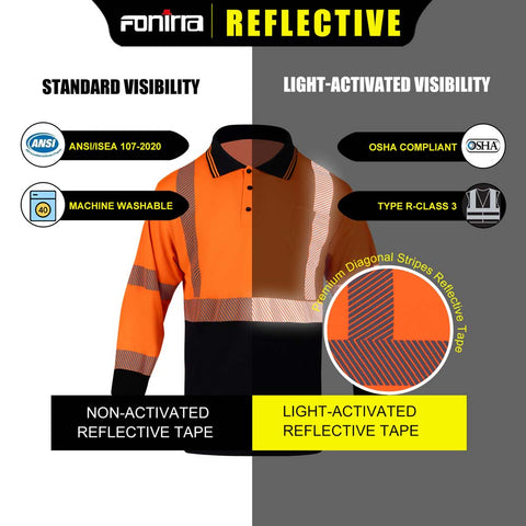 T022 Contruction Polo Workwear Orange Class 3 Long Sleeve Hi Vis Shirts