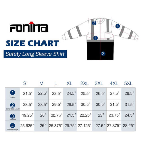 hi vis shirts size chart