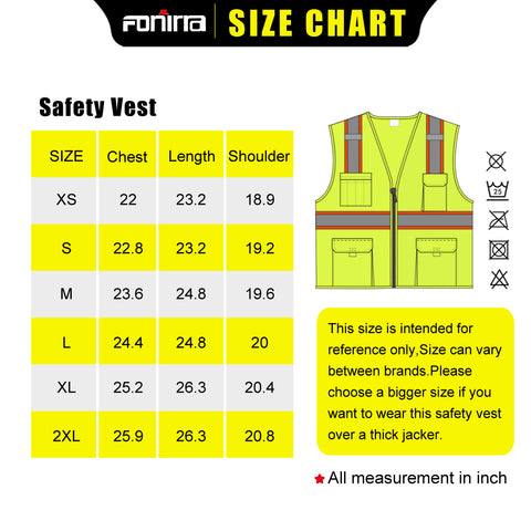 mesh safety vest size chart