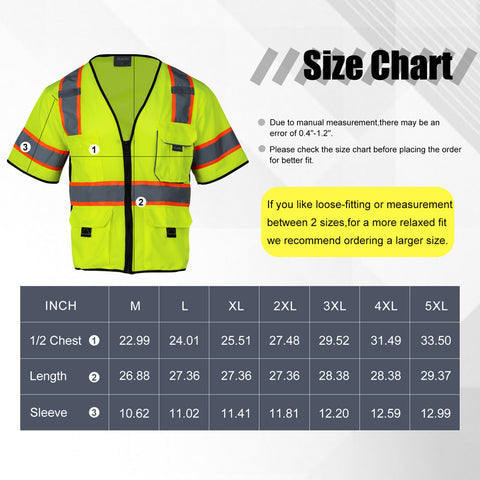 class 3 safety vest size chart