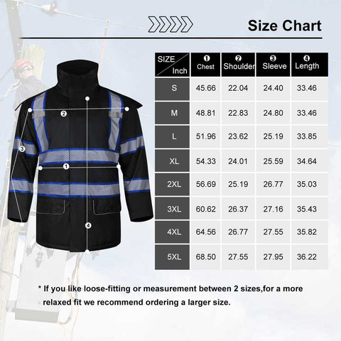 black rian jacket size chart