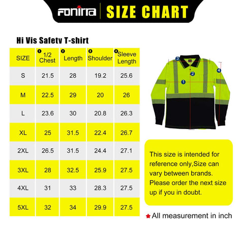 yellow hi vis shirts size chart